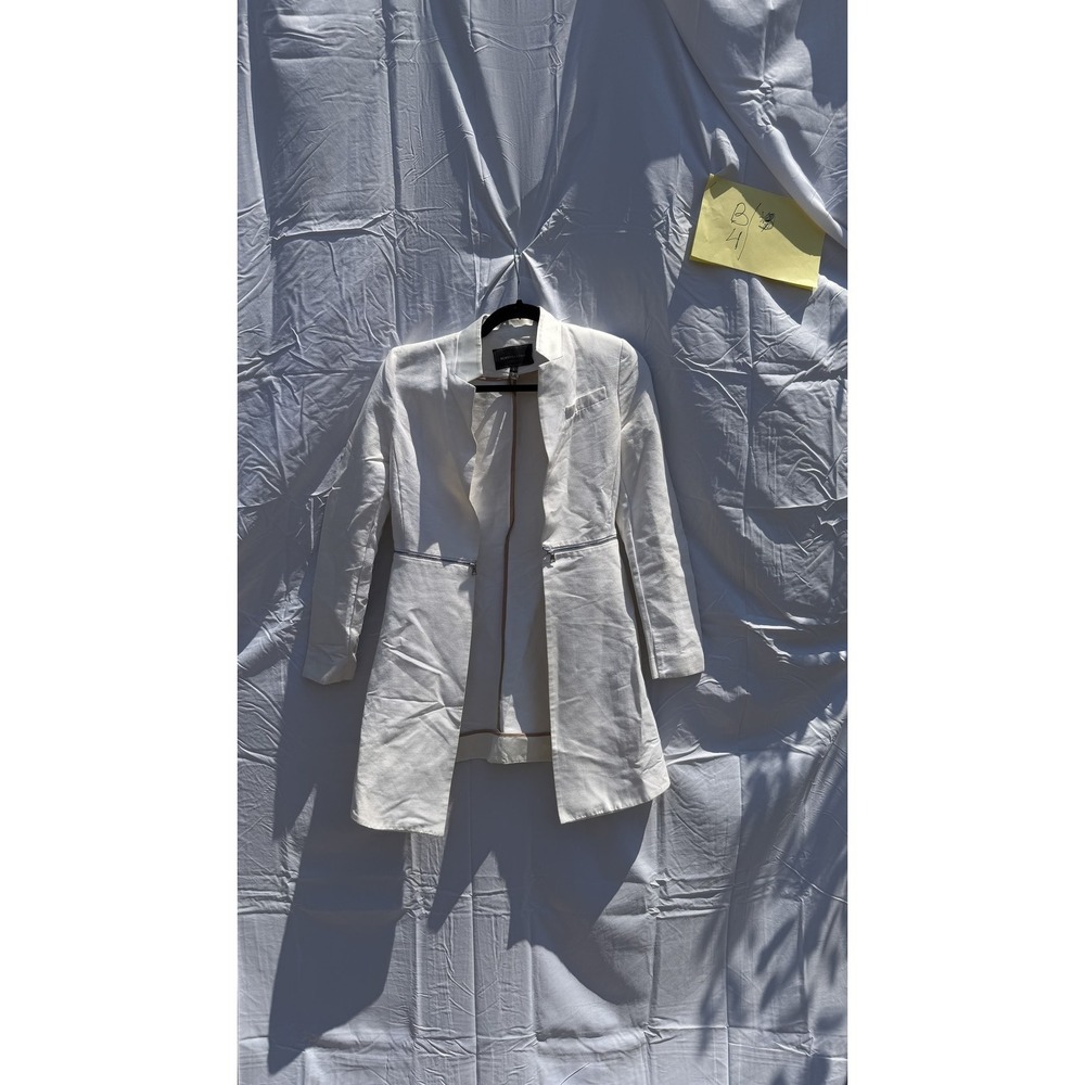 BCBGMAXAZRIA Arelia‎ White Blazer Women's XXS Zipper Detail Notched Lapel